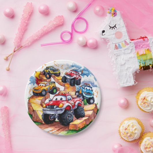 Magische weg monster vrachtwagen verjaardag papieren bordje (Feest)