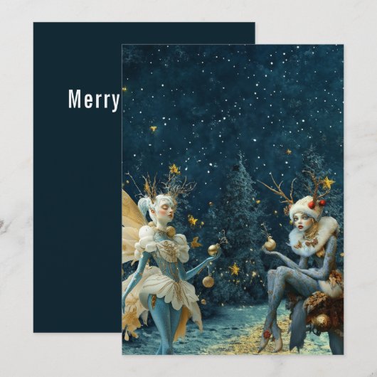 Magische wezens in het blauw feestdagenkaart (Voorkant / Achterkant)