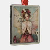 Magische Whimsical Fairy & Flower Garden met Quote Metalen Ornament (Rechts)