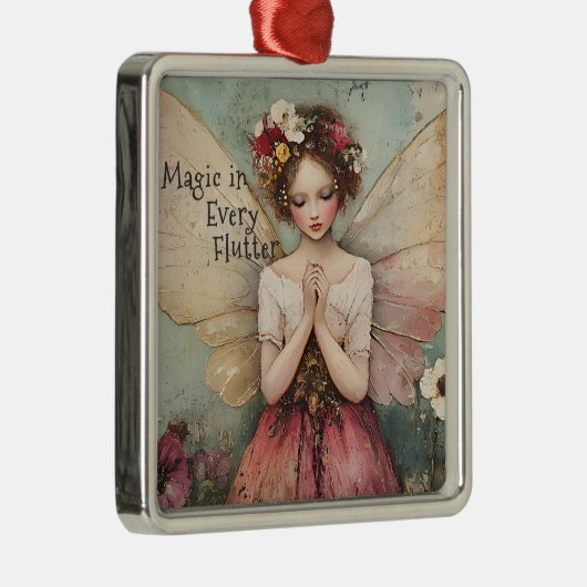 Magische Whimsical Fairy & Flower Garden met Quote Metalen Ornament (Rechts)