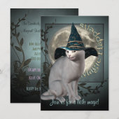 Magische White Cat Halloween Invitation Kaart (Voorkant / Achterkant)