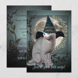 Magische White Cat Halloween Invitation Kaart