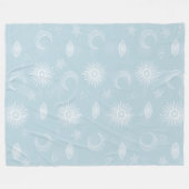 Magische White Moon Sun Stars Blauw patroon Fleece Deken (Voorkant (Horizontaal))