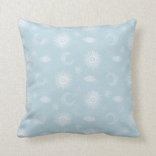 Magische White Moon Sun Stars Blauw patroon Kussen