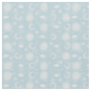Magische White Moon Sun Stars Blauw patroon Stof