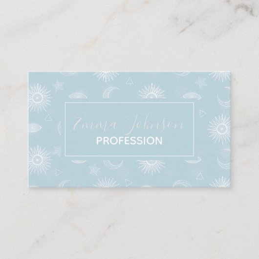 Magische White Moon Sun Stars Blauw patroon Visitekaartje (Voorkant)