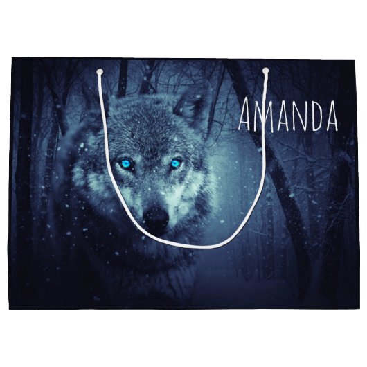 Magische Wilde Wolf met Amazing Blue Eyes Birthday Groot Cadeauzakje (Achterkant)
