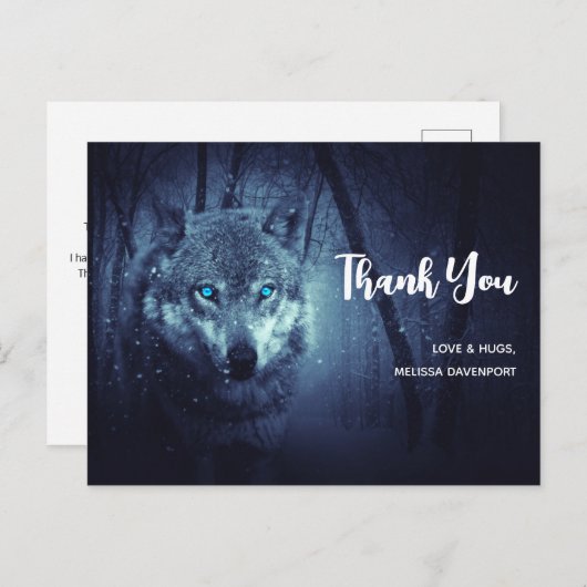 Magische Wilde Wolf met Amazing Blue Eyes Dank je Briefkaart (Voorkant / Achterkant)
