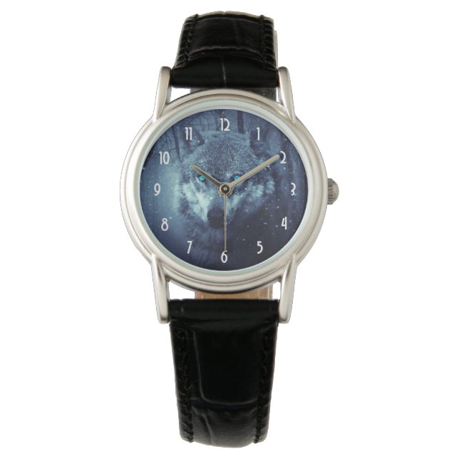 Magische Wilde Wolf met Amazing Blue Eyes Horloge (Voorkant)