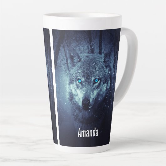 Magische Wilde Wolf met Amazing Blue Eyes Latte Mok (Rechterhoek)