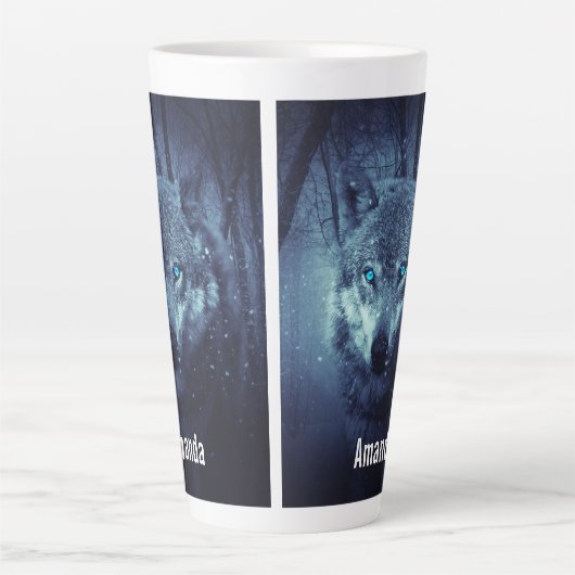 Magische Wilde Wolf met Amazing Blue Eyes Latte Mok (Voorkant)