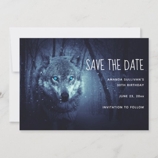 Magische Wilde Wolf met Amazing Blue Eyes Save The Date (Voorkant)