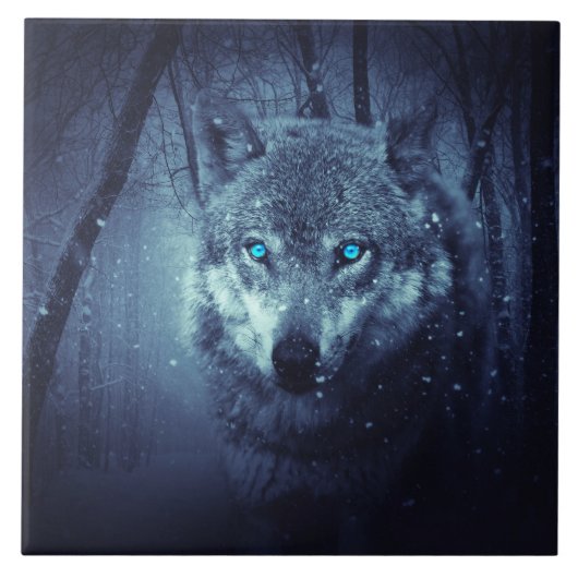 Magische Wilde Wolf met Amazing Blue Eyes Tegeltje (Voorkant)
