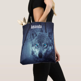 Magische Wilde Wolf met Amazing Blue Eyes Tote Bag
