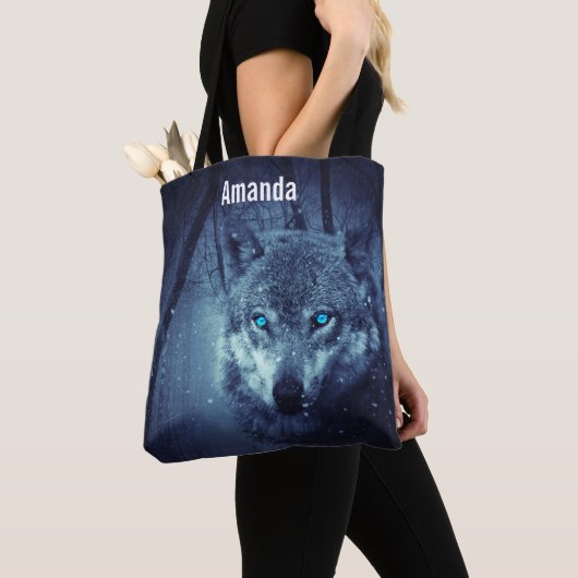 Magische Wilde Wolf met Amazing Blue Eyes Tote Bag (Dichtbij)