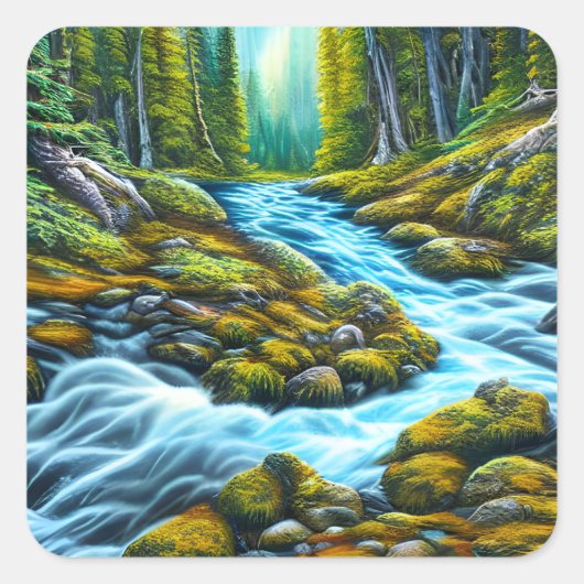 Magische Wilderness Bubbling Brook Vierkante Sticker (Voorkant)