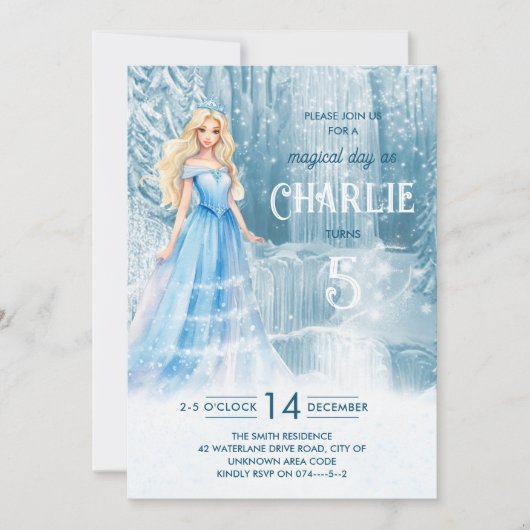 Magische winter, bevroren sneeuwprinses vorige dag kaart (Voorkant)