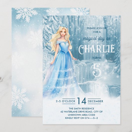 Magische winter, bevroren sneeuwprinses vorige dag kaart (Voorkant / Achterkant)