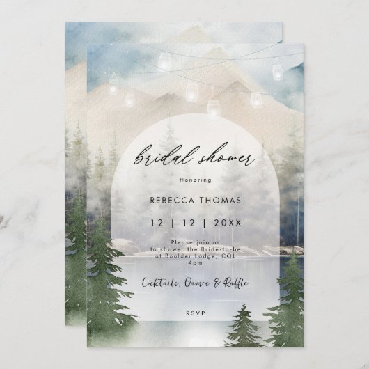 magische winter bos bruids douche Uitnodiging (Voorkant / Achterkant)