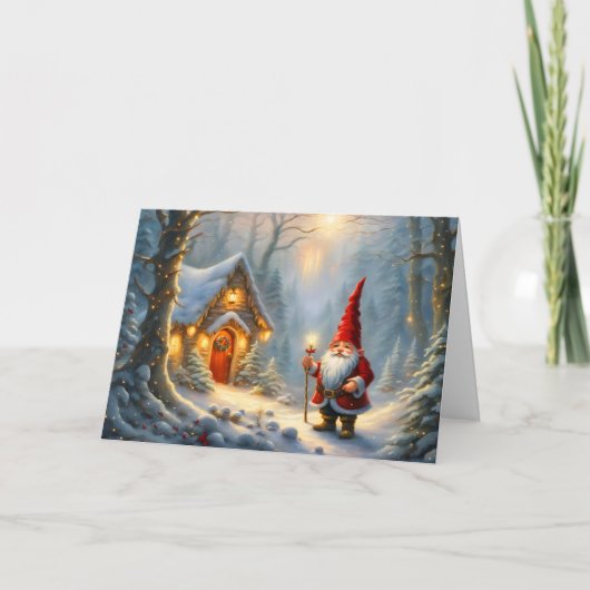 Magische Winter Gnome Huis Kerstmis Kaart (Voorkant)