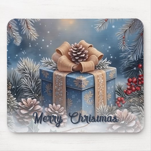Magische Winter Prettig Kerstcadeau Scene Muismat (Voorkant)
