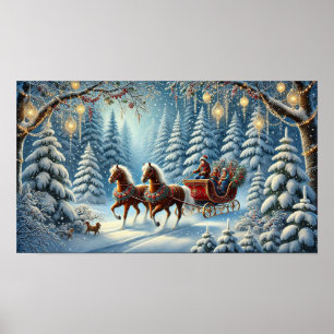 Magische winter slee rijden poster