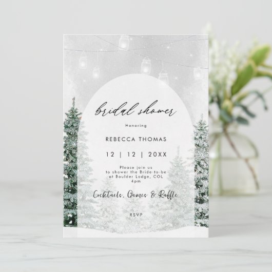 magische winter sneeuw bruids douche Uitnodiging (Staand voorkant)