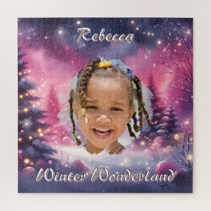 Magische Winter Wonderland Foto Naam Paars Roze Legpuzzel