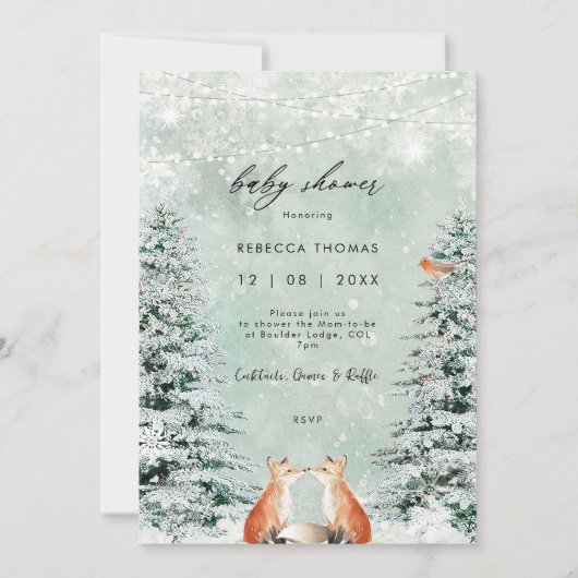 magische winterbos vos baby shower uitnodiging (Voorkant)