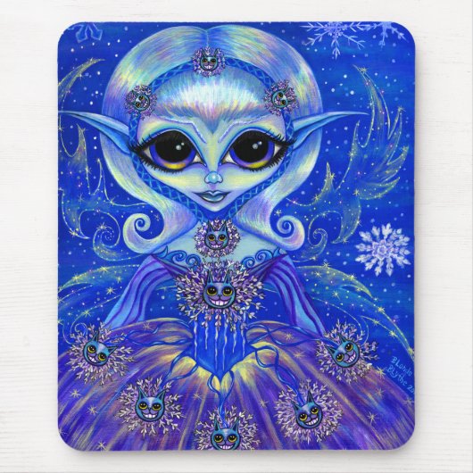 Magische winterfeiale katten Snowflakes Grote ogen Muismat (Voorkant)