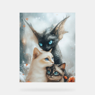 Magische Winterkatten met Fantasie Draak Bescherme Acryl Bord