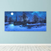 Magische winternacht met sterrenhemel en volle maa canvas afdruk (Insitu (Houten vloer))