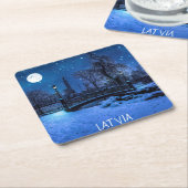 Magische winternacht met sterrenhemel en volle maa kartonnen onderzetters (Schuin)