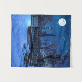 Magische winternacht met sterrenhemel en volle maa wandkleed (Voorkant (horizontaal))