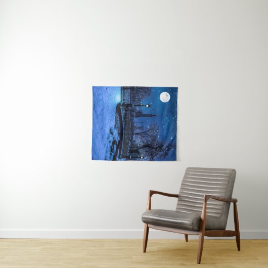 Magische winternacht met sterrenhemel en volle maa wandkleed (In Situ (horizontaal))
