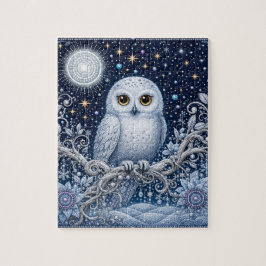 Magische Winternacht mit Schneeeule und Kristallen Legpuzzel