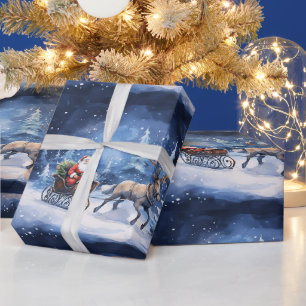 Magische winterrit met de kerstman door besneeuwde cadeaupapier