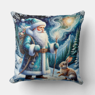 Magische winterse scène met kerstman en konijn kussen
