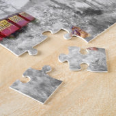 Magische wintertrein met sneeuwknollen en sleepnet legpuzzel (Zijkant)