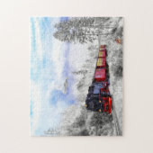 Magische wintertrein met sneeuwknollen en sleepnet legpuzzel (Verticaal)