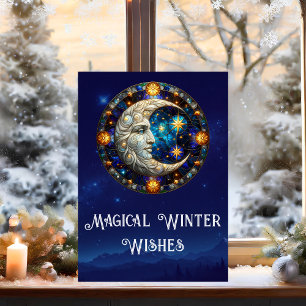 Magische Winterwensen Hemelse Maan Kerstmis Feestdagenkaart