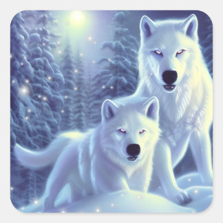 Magische witte Arctische Wolven Fantastische Kunst Vierkante Sticker