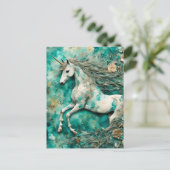 Magische witte eenhoorn Blauwgroen achtergrond Briefkaart (Staand voorkant)