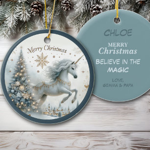 Magische Witte Eenhoorn Kleinzoon Kerstmis Keramisch Ornament