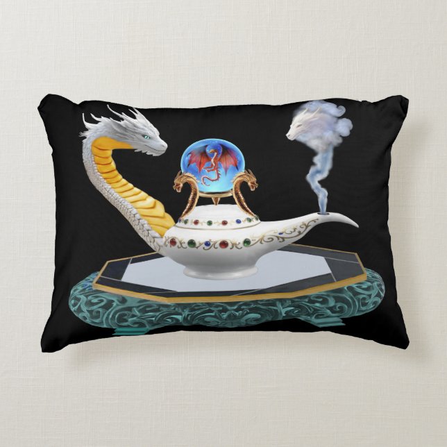 Magische Witte Keramische Drakenlamp Accent Kussen (Voorkant)