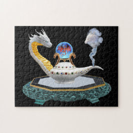 Magische witte keramische drakenslamp op jade sokk legpuzzel