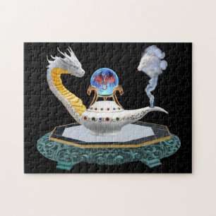 Magische witte keramische drakenslamp op jade sokk legpuzzel