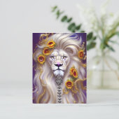 Magische Witte Leeuw en Zonnebloemen Grafisch Briefkaart (Staand voorkant)