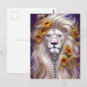 Magische Witte Leeuw en Zonnebloemen Grafisch Briefkaart (Voorkant / Achterkant)