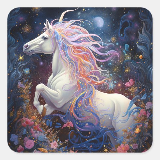 Magische Witte Paard Fantasie Kunst Vierkante Sticker (Voorkant)